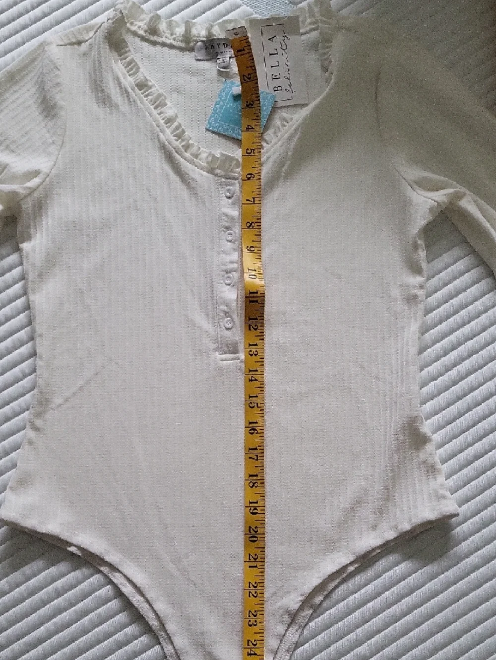 Hayden Cream Ribbed Button-Front Ruffle-Trim Bodysuit - Picture 4 of 5
